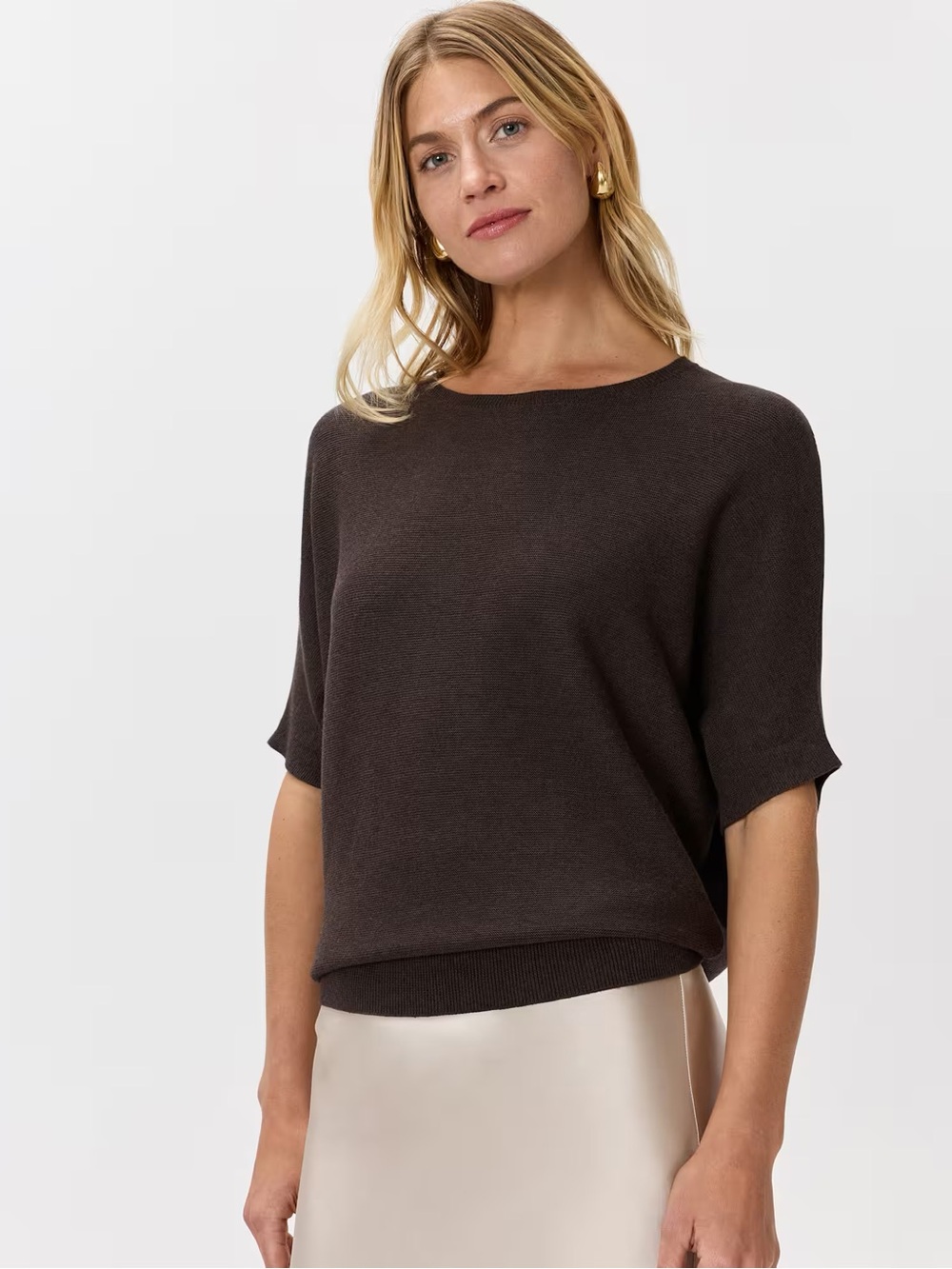 Quince Lightweight Cotton Cashmere Link-Stitch Dolman Sweater, Size XL